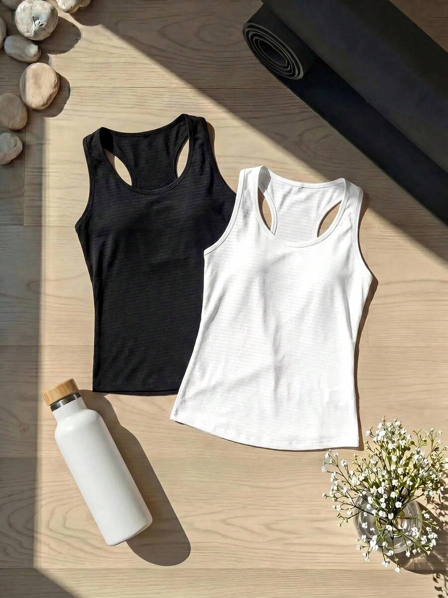 SHEIN Cheerettes 素色U領無袖極簡設計夏季運動背心上衣