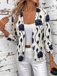 SHEIN Clasi 女款花卉印花休閒百搭日常旅行輕便外套 - 藍白色 - 查看 1