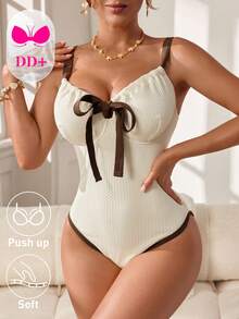Swim DD+ Damen Urlaubs-Strandanzug mit Vorderbindung - Beige - Übersicht 5