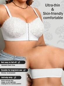 DesireSculpt Plus Size Black Non-Wired Sexy Lace Front Closure Push-Up Bra, 1pc - White - View 7