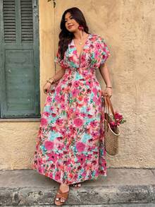 Weeklong Vestido de mujer talla grande con cuello en V profundo y estampado aleatorio - Multicolor - Ver 5