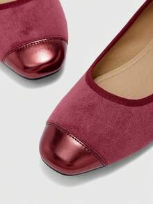 CUCCOO BIZCHIC Zapatos de mujer primavera y otoño con empalme, punta cuadrada, suela plana, zapatos de ante simples para ir al trabajo y de compras - Burdeos - Ver 2
