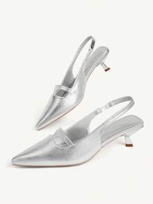 CUCCOO CHICEST Women's Shoes Spring And Summer New Small Short Heels Slingback Pointed Commuting Temperament Shoes - Silver - View 4