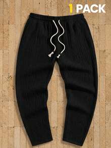 AKNOTIC Men's Drawstring Waist Pocket Casual Loose Woven Long Pants Vacation Black Autumn - Black - View 4