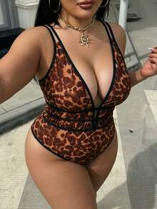 Swim SXY 女款大尺碼豹紋深V領性感一件式海灘度假泳衣 - 彩色 - 查看 6