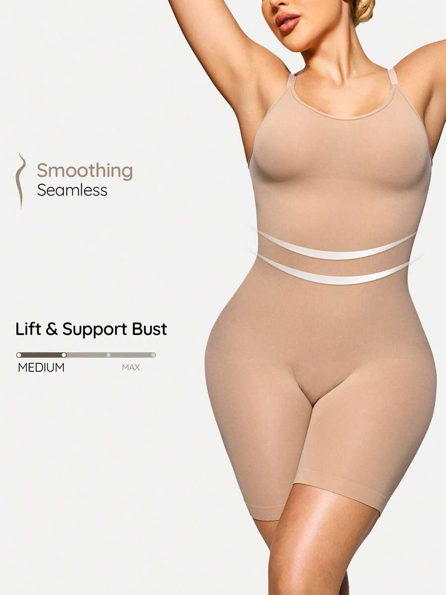 SHAPORA Women's Body Shaping Bodysuit With Shoulder Straps - Apricot - View 1