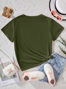 EMERY ROSE Camisetas de manga corta de talla grande "Demasiadas tormentas" - Verde Oliva - Ver 2