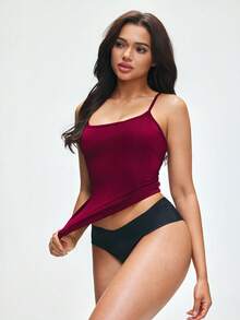 SHAPORA Shiny Minimalist Comfortable Camisole Casual Slim Fit Fashionable Women Sleepwear Top - Burgundy - View 2