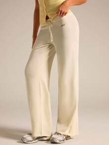Athîral Pantalones largos de punto casual para mujer, pantalones largos de corte holgado, adecuados para citas y atuendos de fiesta - Beis - Ver 4