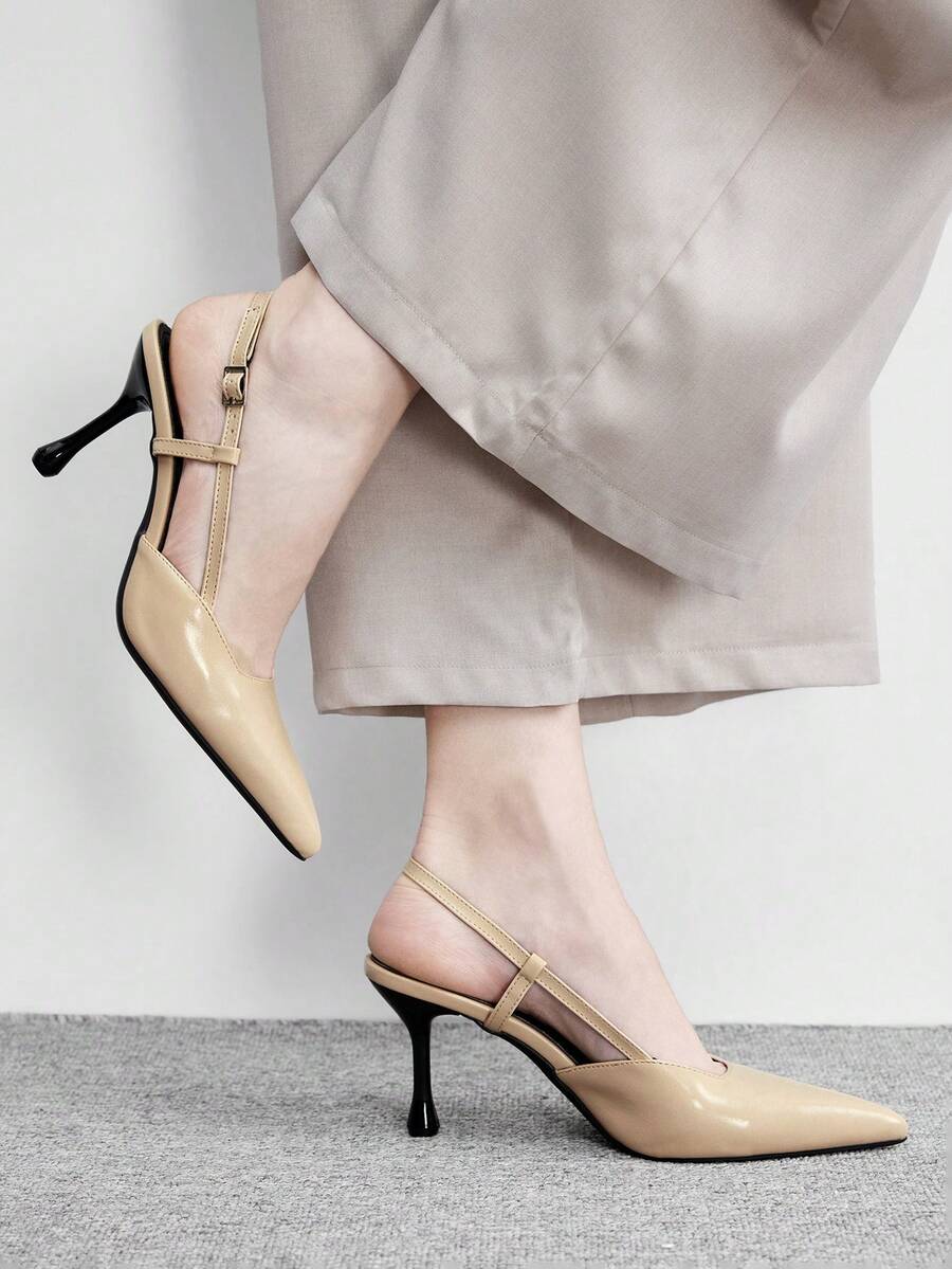 CUCCOO BIZCHIC Elegant, Simple And Generous, Fashionable And Versatile, Casual Workplace Commuter Women's Rear Empty High-Heeled Shoes - Apricot, - View 1