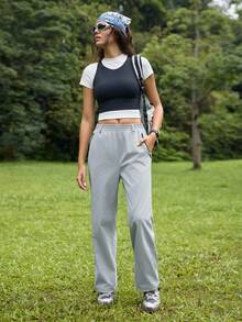 In My Nature Women's Solid Color Versatile Zipper Pocket Casual Outdoor Long Pants - Grey - View 2