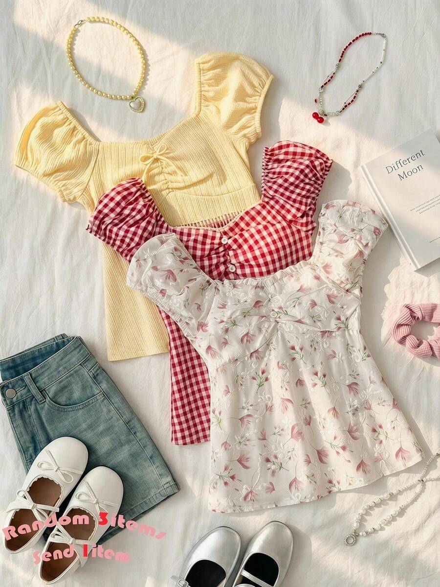 SHEIN Atasan Rajut Kasual Modis Motif Bahu Asimetris untuk Anak Perempuan Remaja, Cocok untuk Keluarga, - Putih - View 1