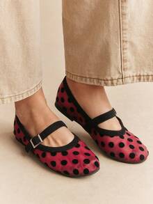 Rosivie Women's Shoes Women's Flat-Soled Shoes, Bohemian Style, Wear, Breathable Polka Dot Details, Fashionable Hollow, Buckle Design, Low Vamp Round Toe, Comfortable, Suitable For Going Out, Christmas Holiday Travel Must - burgundy wave - View 5