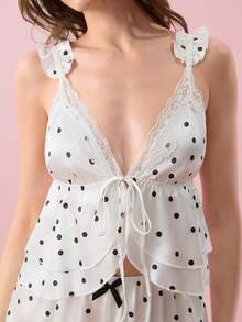 Bonmuse 2 Pcs Women's Sexy Sleepwear Set Adjustable Straps, Triangle Cup Lace-Trimmed Top - White - View 7
