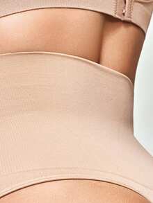 SHAPORA Pantalones cortos moldeadores de unicolor de cintura alta acanalados para mujer - Albaricoque - Ver 4
