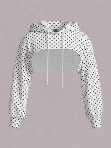 SHEIN EZwear 大尺碼女款圓點抽繩連帽休閒百搭日常旅行長袖運動衫 - 彩色 - 查看 1