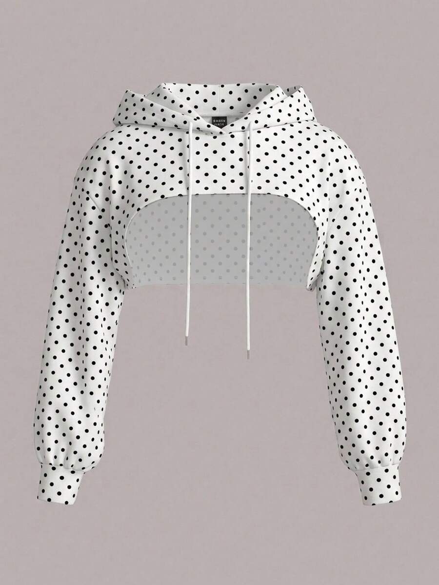 SHEIN EZwear 大尺碼女款圓點抽繩連帽休閒百搭日常旅行長袖運動衫 - 彩色 - 查看 1