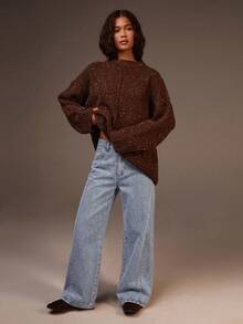 Athîral Denim 女款鉚釘設計口袋直筒寬鬆休閒牛仔長褲 - 藍色 - 查看 5