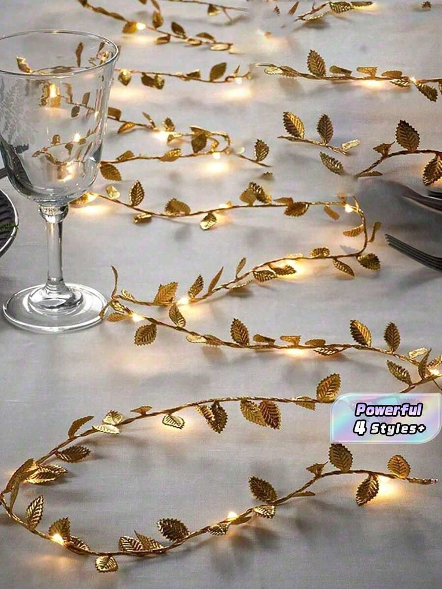 Approximately78-Inch Gold Leaf Fairy String Lights, Wedding Table Decor Lights, Indoor Holiday Wreath Fairy Lights (Batteries Not Included), Suitable For Wedding Table Center Decor, Wedding Backdrop Decor, Christmas Tree Decor - Gold - View 1