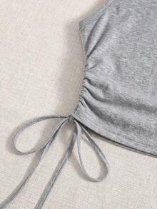 Comfortcana Knitted Casual Medieval Plus Size Women's Solid Color Side Drawstring Tank Top Holiday Summer - Grey - View 4