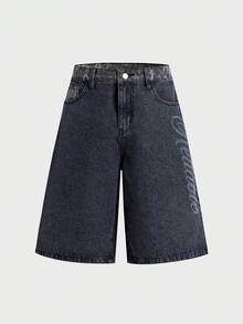 AXEPEAK Men's Casual Versatile Denim Shorts With Pocket, Button And Letter Pattern For Daily Wear - Blue - View 4