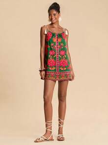 Travachic Women's Floral Print Shoulder Tassel Knot Strap Cover-Up Dress - Multicolor - View 5