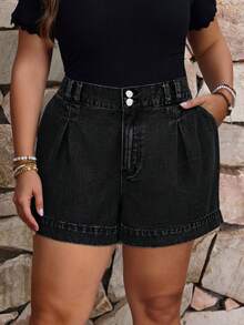 EMERY ROSE Women's Casual Denim Shorts With Pocket And Button Design - Black - View 4