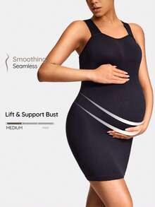 SHAPORA Seamless Maternity Mid Thigh Bodysuit Pregnancy Shapewear Body Shaper Butt Lifter With Adjustable Straps-Accommodate Growing Tummy&Waist - Black - View 1
