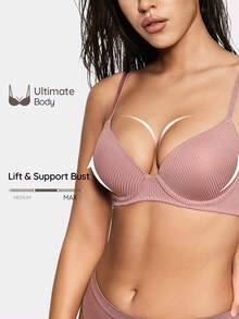 SHAPORA Women's Solid Color Comfortable Bra With Half Cup - Brown - View 1