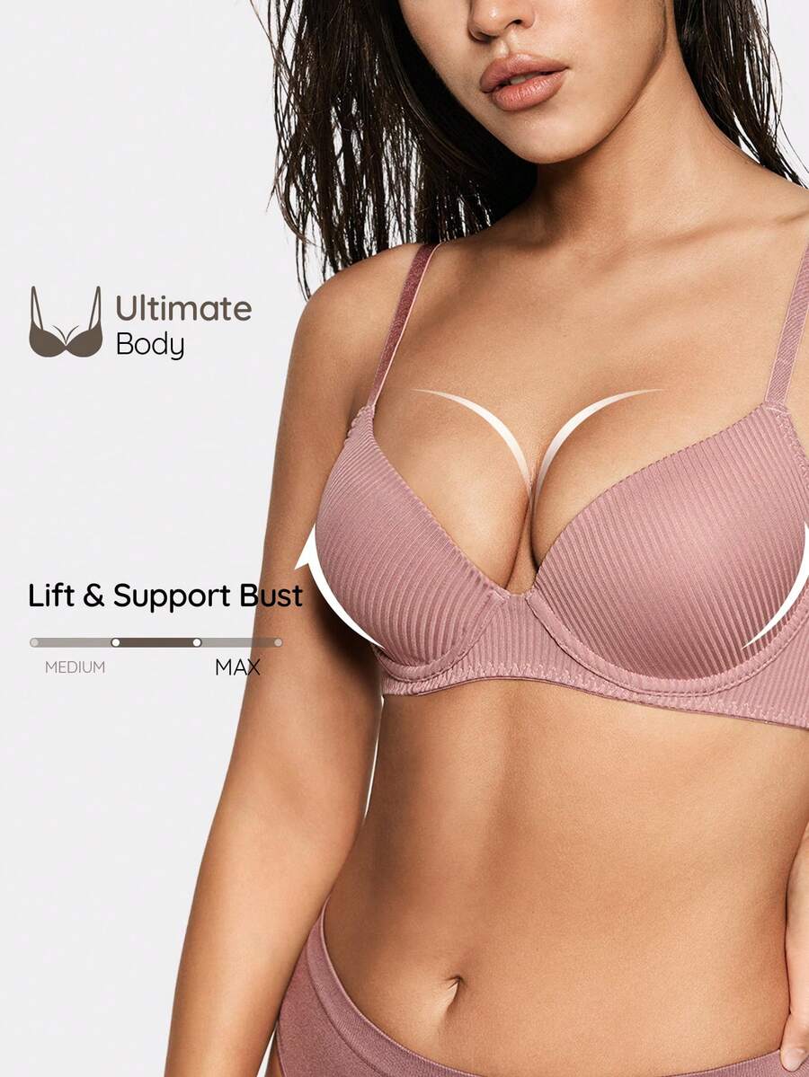 SHAPORA Women's Solid Color Comfortable Bra With Half Cup - Brown - View 1
