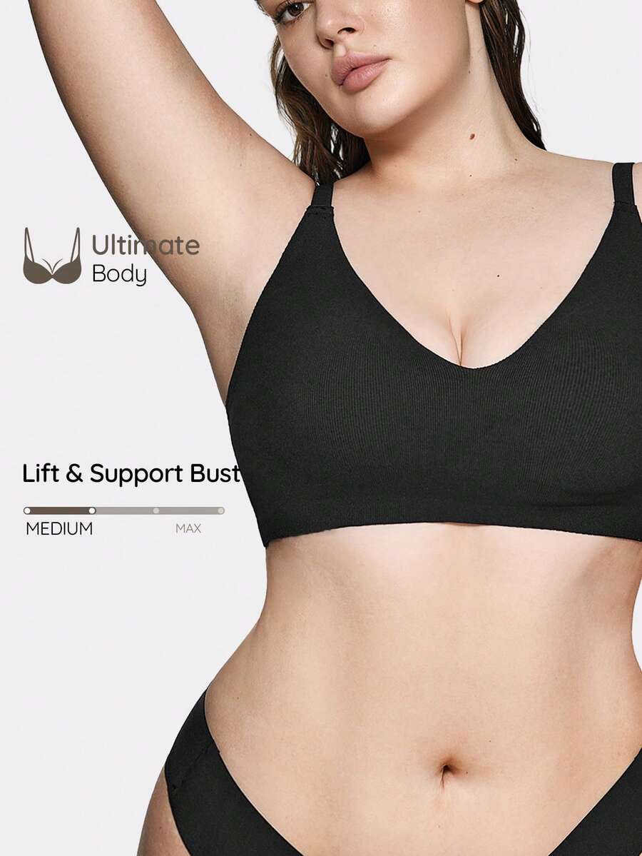 SHAPORA Plus Size Wireless Elastic Bra, Comfortable Fit For Women - Black - View 1