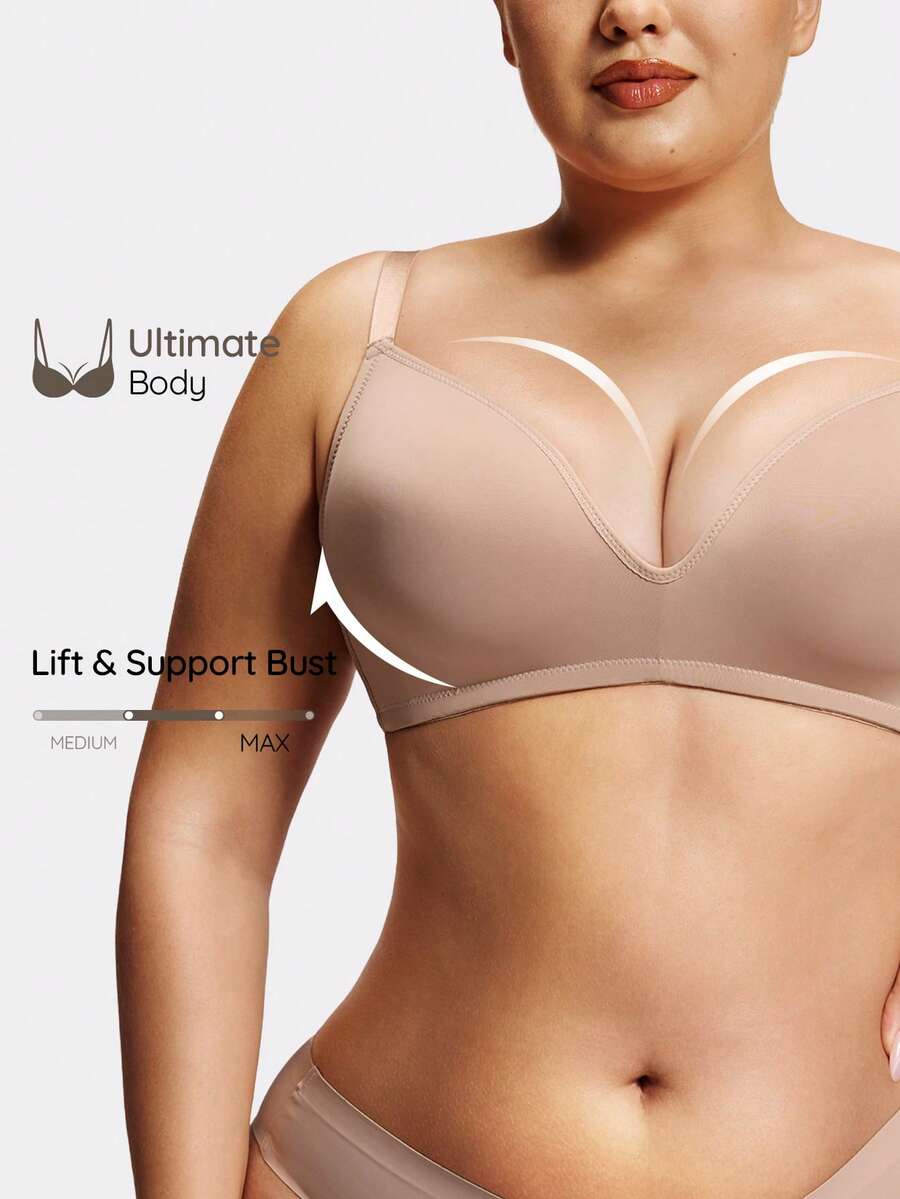 SHAPORA Sujetador inalámbrico de talla grande de unicolor simple - Albaricoque - Ver 1