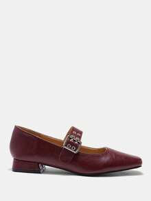 CUCCOO CURVES Women Shoes Women's Square Toe Buckle Design Daily Versatile Fashion Wide Last High Heels - Burgundy - View 6