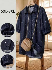 SHEIN CURVE+ 大尺碼女款圓點休閒百搭日常出遊襯衫 - 藍色 - 查看 1