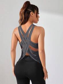 SHEIN Sports Plus Size Women's Solid Color Round Neck Casual Versatile Daily Gym Sports Outing Sports T-Shirt Grey Summer Gym Active - Dark Grey - View 1