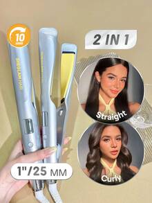 SHEGLAM HAIR Sleek Chic Twist Kiss Flat Iron,Negative Ion 2-In-1 Straight Hair Curler,10-Minute Fast Curling,PTC Fast Constant Temperature Heating,5-Speed Temperature Control,Digital Screen Display,Intelligent Memory,No Need For Adjustment,Strong Grip,Easy Styling Suitable For All Hair Types - US Plug Makeup Holiday Accerssories Pink Comb Autumn - Yellow - View 2
