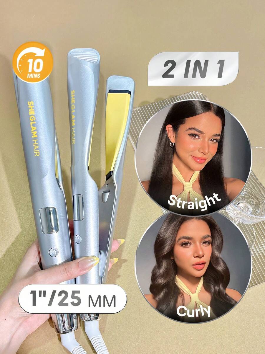 SHEGLAM HAIR Sleek Chic Twist Kiss Flat Iron,Negative Ion 2-In-1 Straight Hair Curler,10-Minute Fast Curling,PTC Fast Constant Temperature Heating,5-Speed Temperature Control,Digital Screen Display,Intelligent Memory,No Need For Adjustment,Strong Grip,Easy Styling Suitable For All Hair Types - US Plug Makeup Holiday Accerssories Pink Comb Autumn