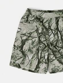 SUMWON Boys Camo Denim Cargo Shorts Summer Elastic Waist Tree Branch Print Casual Everyday Shorts - Black - View 3