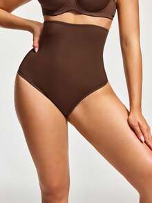 SHAPORA Fondo moldeador de unicolor de cintura alta para mujer - Café integral - Ver 4