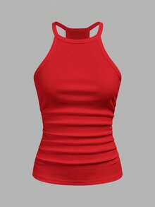 Slaydiva Top de tirantes para mujer 2026 Primavera/Verano Nuevo Casual Básico Versátil Blanco Sólido Acanalado Cuello Redondo Espalda Deportiva Hombros Descubiertos. Adecuado para Citas, Día de San Valentín, Temporada de Bodas, Fiesta, Clubes Sexys, Deportes, Yoga, Vacaciones, Playa, Estilo Boho, Playas de Arena, Regreso a la Escuela, Salidas Diarias, Fiesta, Té de la Tarde, Outfits de Brunch, Outfits de Aeropuerto-D - Rojo - Ver 2