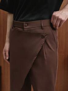 TOKVUE Pantalones largos casuales de unicolor con diseño asimétrico y bolsillos laterales para hombre - Café integral - Ver 6