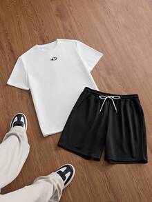 SWAVVY Conjunto de camiseta de manga corta con estampado de espuma para hombre - Blanco y Negro - Ver 4