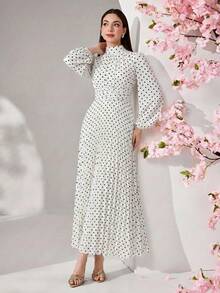 Feyla Women's Polka Dot Pleated Casual Elegant Party Birthday Dress White And Black Polka Dot Autumn - White - View 4