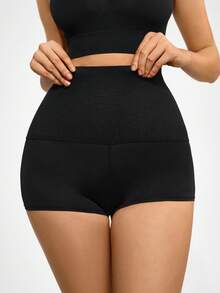 SHEIN High Waist Solid Shapewear Shorts - Black - View 3