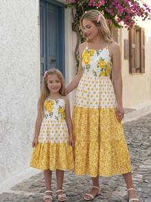 Emery Rose Kids Emery Rose Kids 少女编织花卉撞色休闲吊带裙 - 黃色 - 查看 9