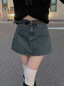 DAZY Women's Casual Washed Denim Skirt, Spring/Summer Jeans Skirt - Medium Wash - View 5