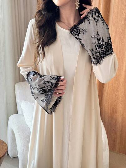 Yasmyna Loose Fit Black Lace Patchwork Daily Women's Arabic Abaya