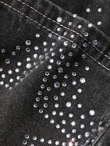 DAZY Women's Rhinestone Star Pattern Casual 90s Streetwear Y2k Versatile Denim Shorts With Pockets Y2K Back-To-School Party Black White Summer - Grey - View 3