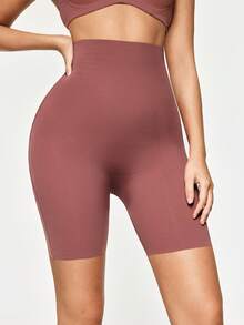 SHAPORA Pantalones cortos moldeadores de cintura alta de unicolor para mujer - Óxido marrón - Ver 4