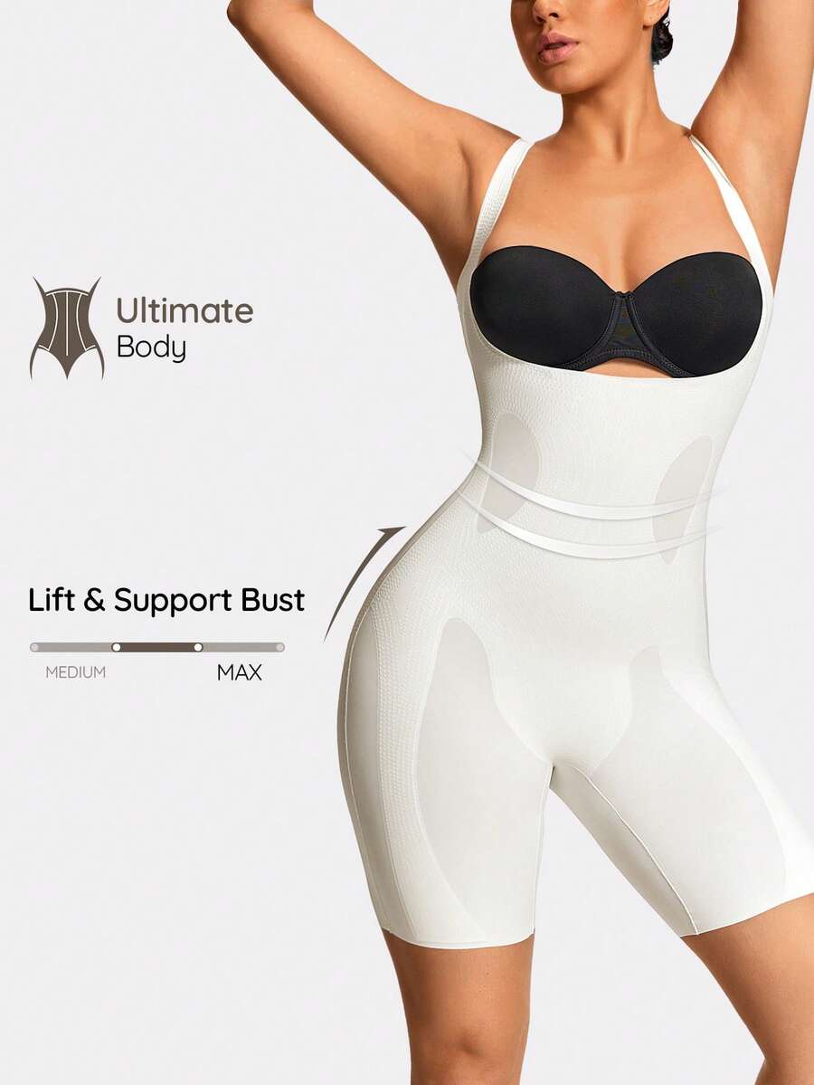 SHEIN 1件白色舒适简约女士塑身连体衣 - 白色 - 查看 1